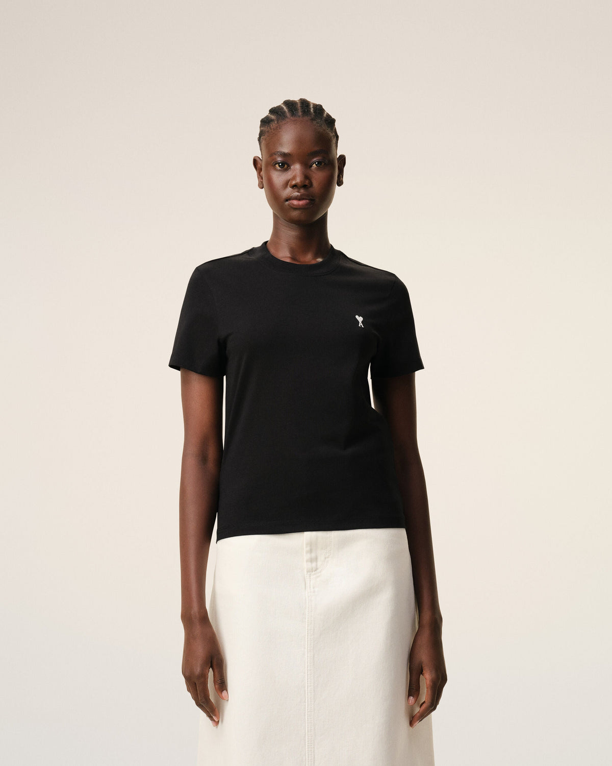 Black Cotton Ami De Coeur Cropped T-shirt
