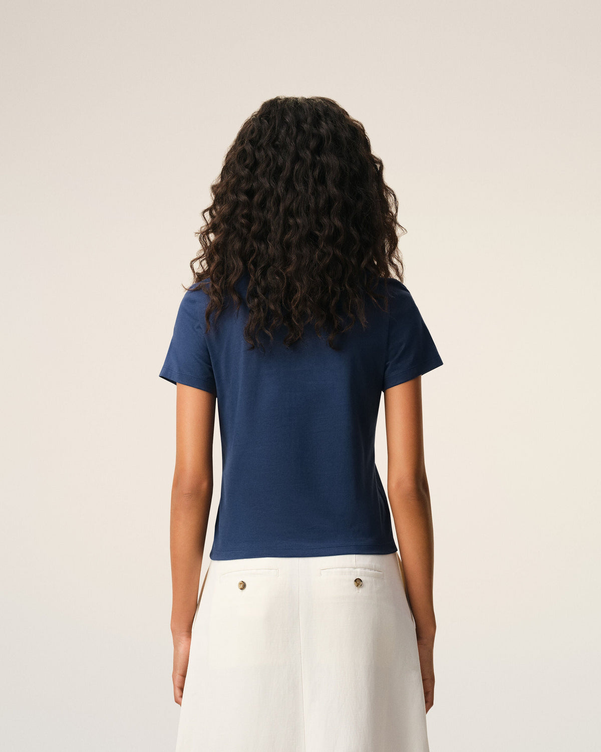 Blue Cotton Ami De Coeur Cropped T-shirt
