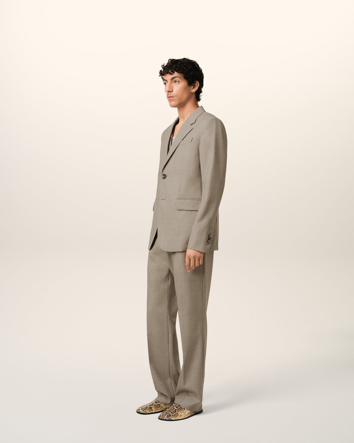 Beige Wool Two Buttons Jacket