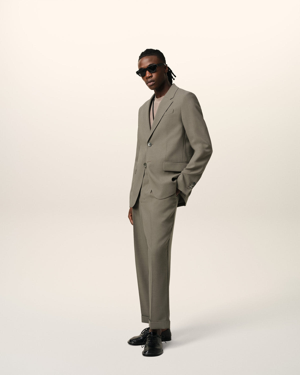 Taupe Wool Two Buttons Jacket