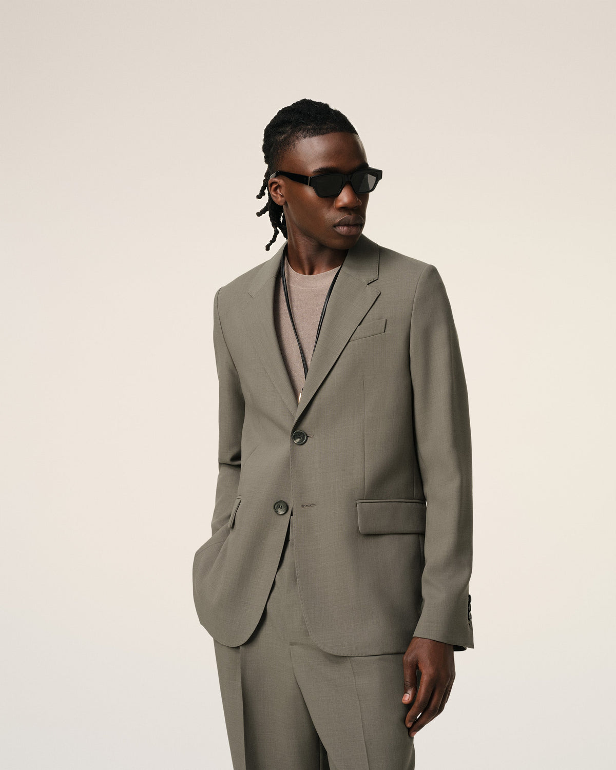 Taupe Wool Two Buttons Jacket