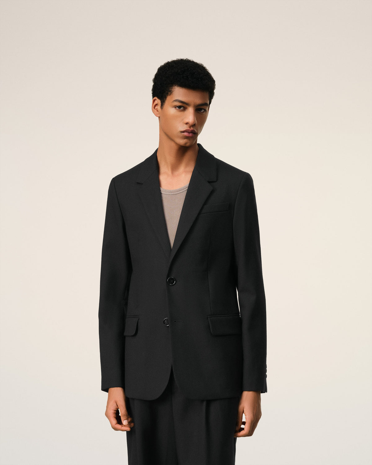 Black Wool Two Button Jacket