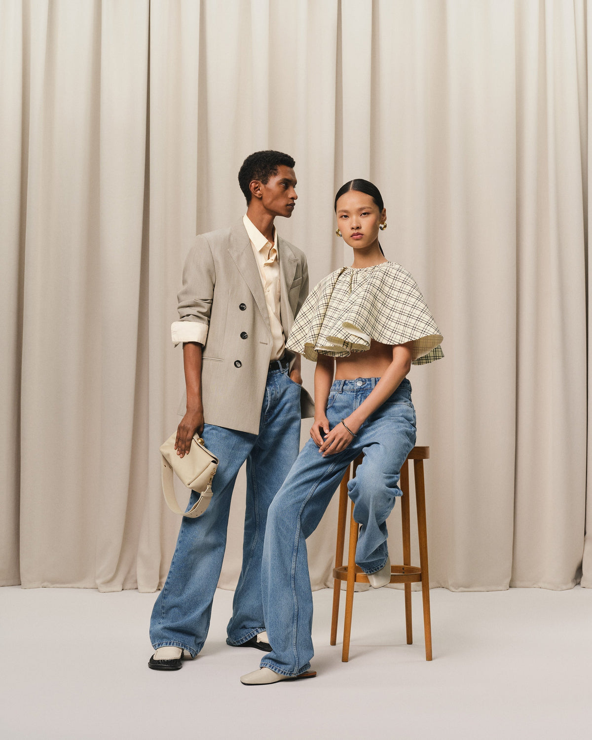 Beige Wool Back Slit Double Breasted Jacket