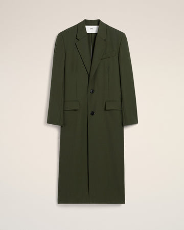 Green Wool Back Slit Long Coat