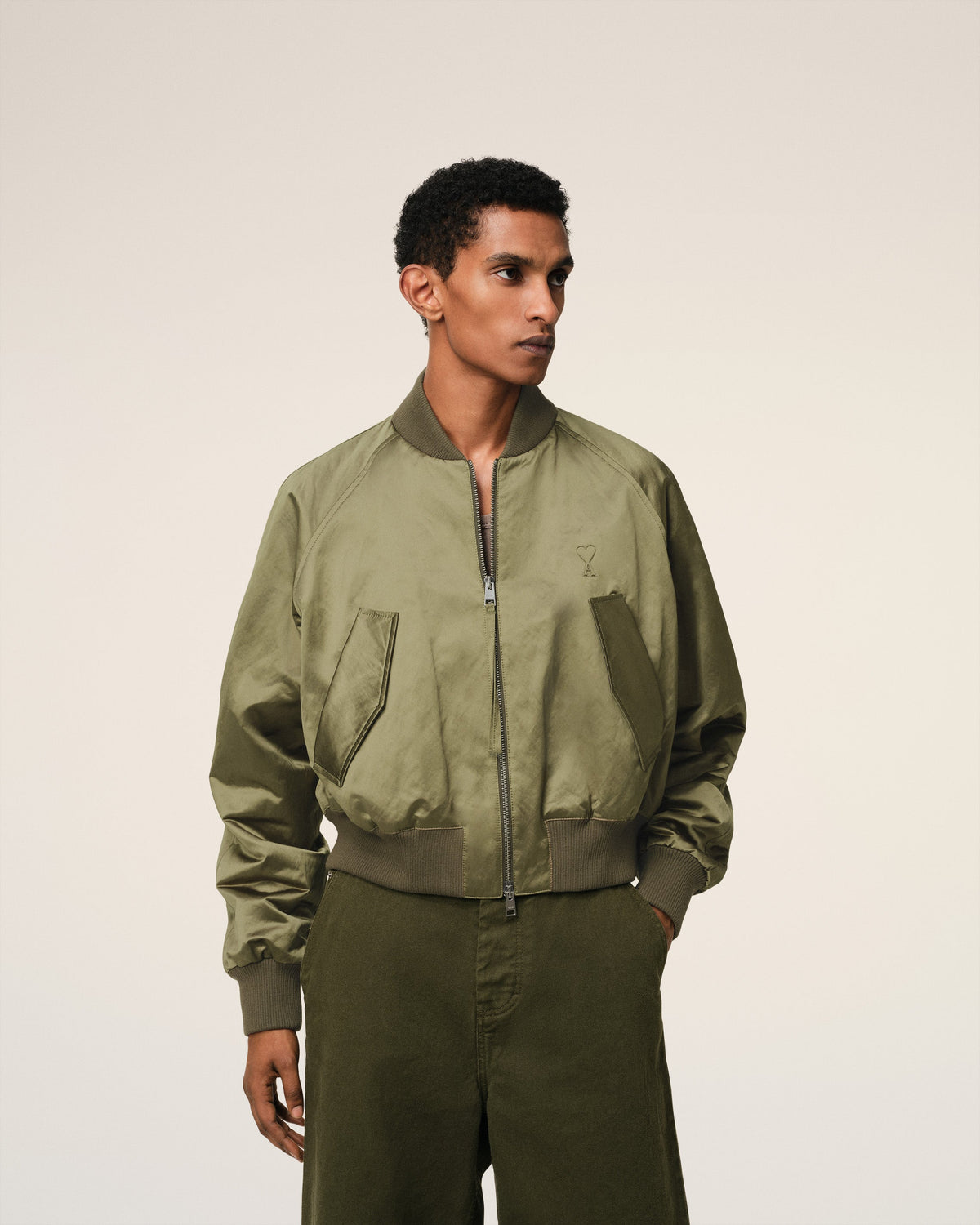 Green Cotton Satin Ami de Coeur Bomber