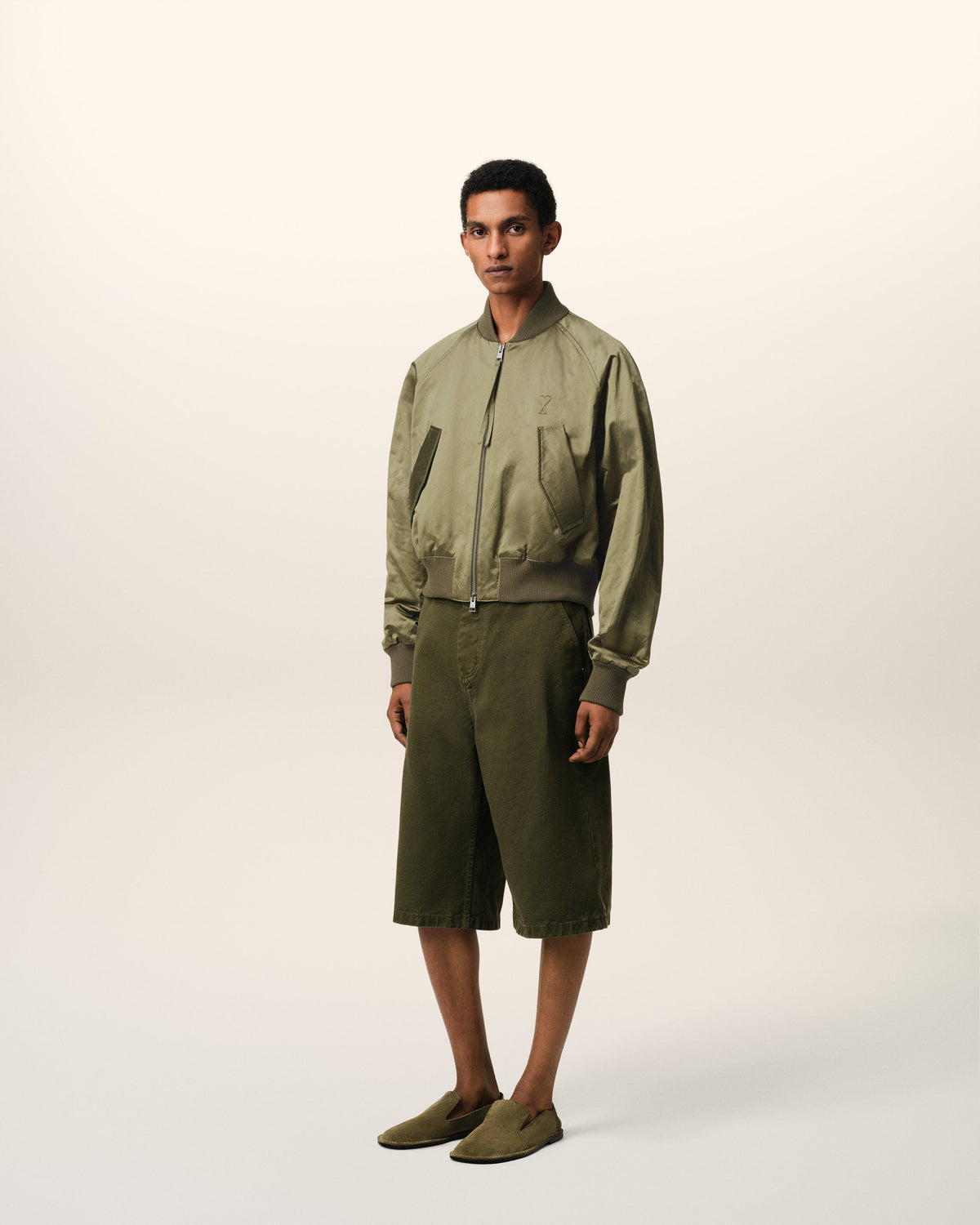 Green Cotton Satin Ami de Coeur Bomber