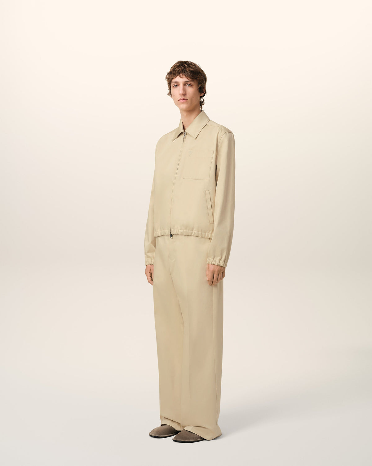 Beige Cotton Ami de Coeur Zipped Jacket