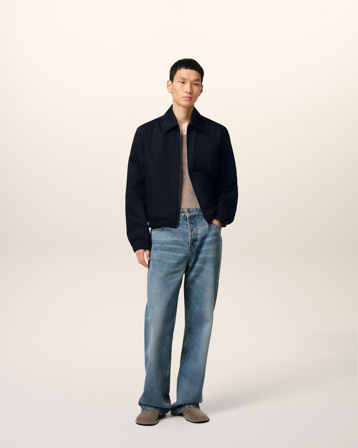 Navy Cotton Ami de Coeur Zipped Jacket