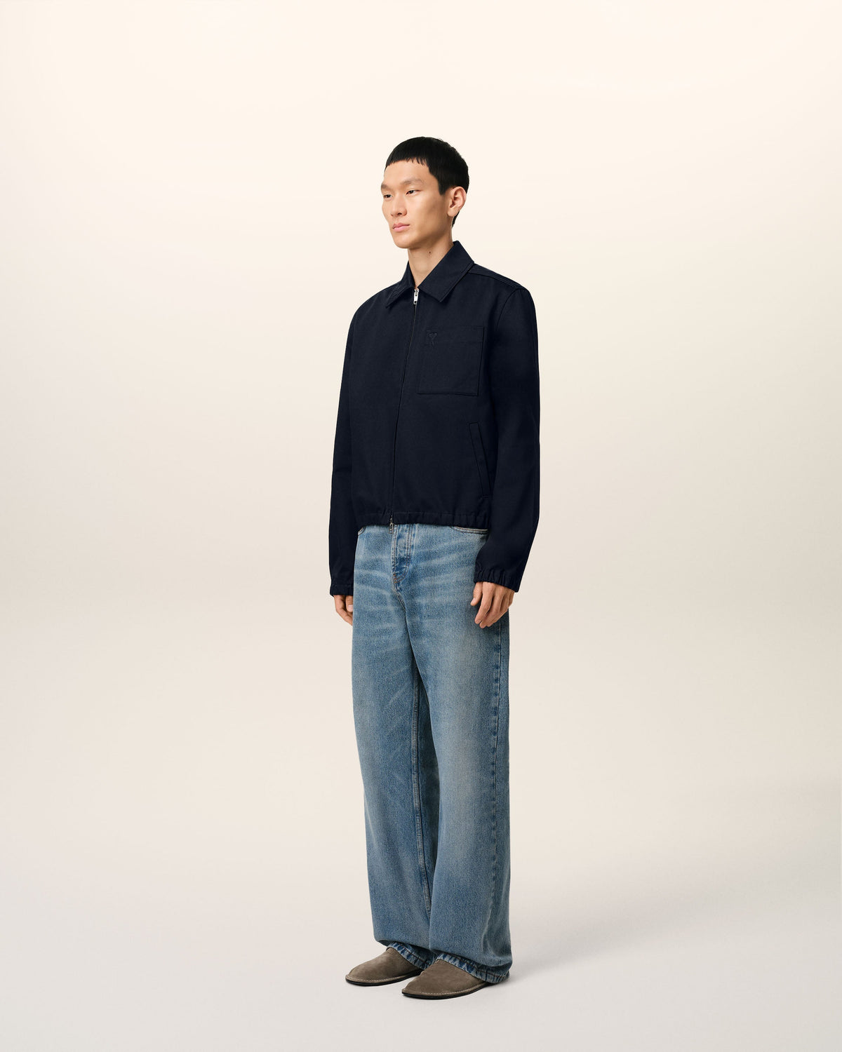 Navy Cotton Ami de Coeur Zipped Jacket