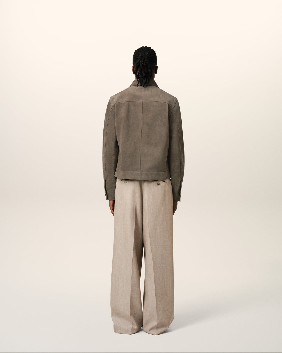Beige Leather Buttoned Jacket