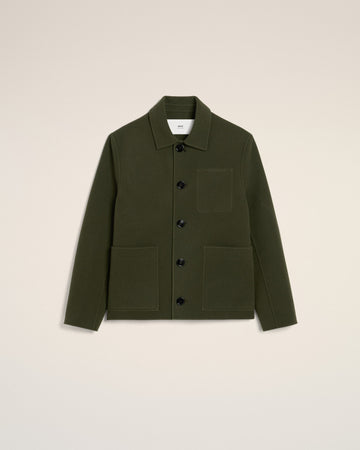 Green Wool Knit Boxy Buttoned Jacket
