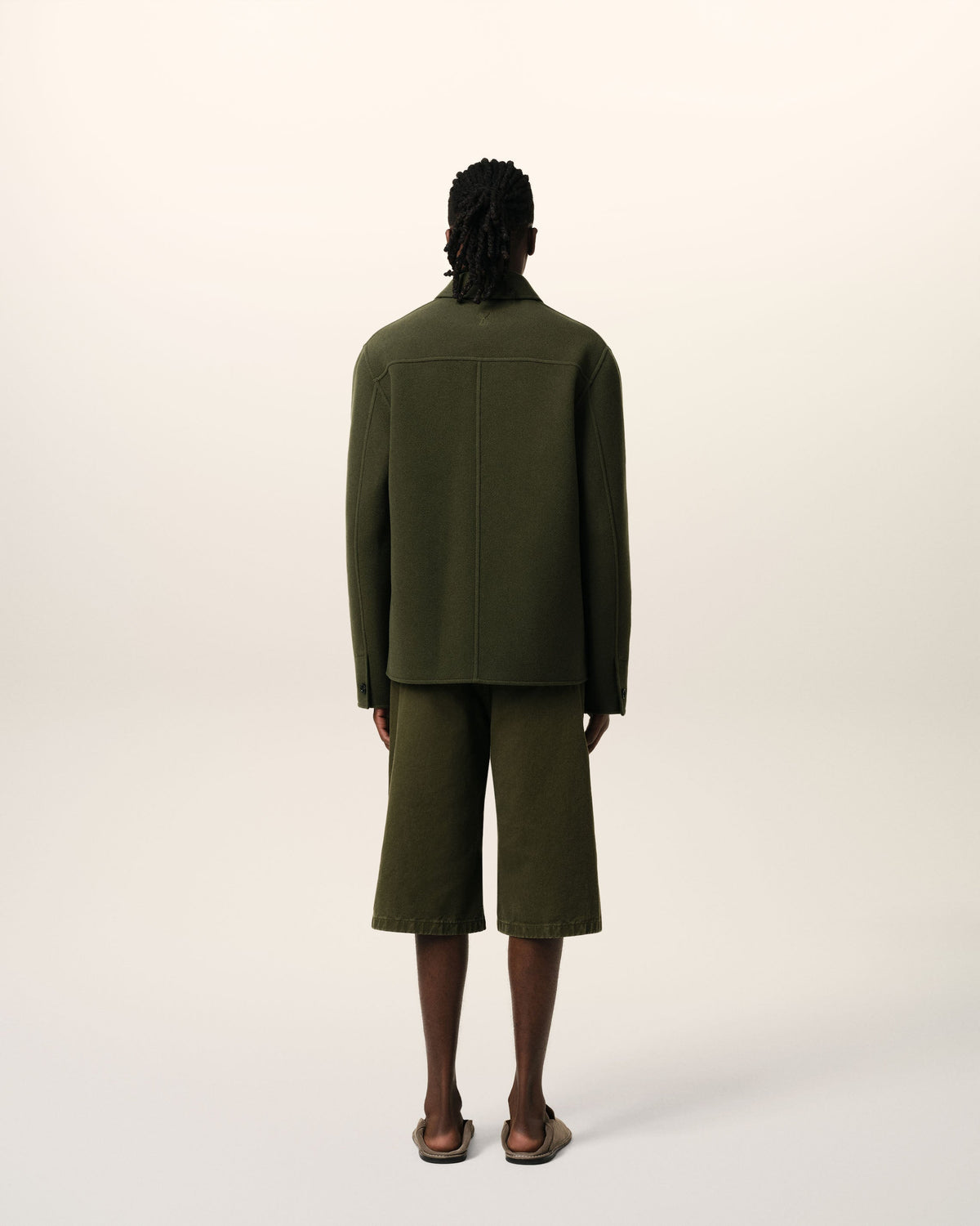 Green Wool Knit Boxy Buttoned Jacket