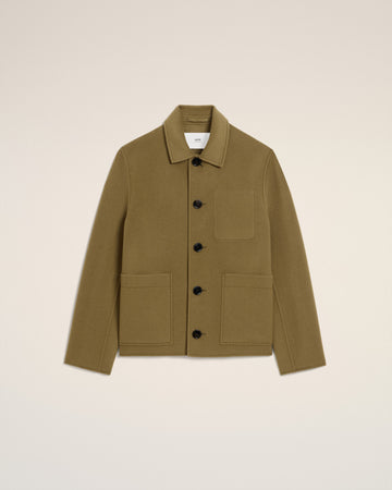 Green Wool Boxy Buttoned Jacket
