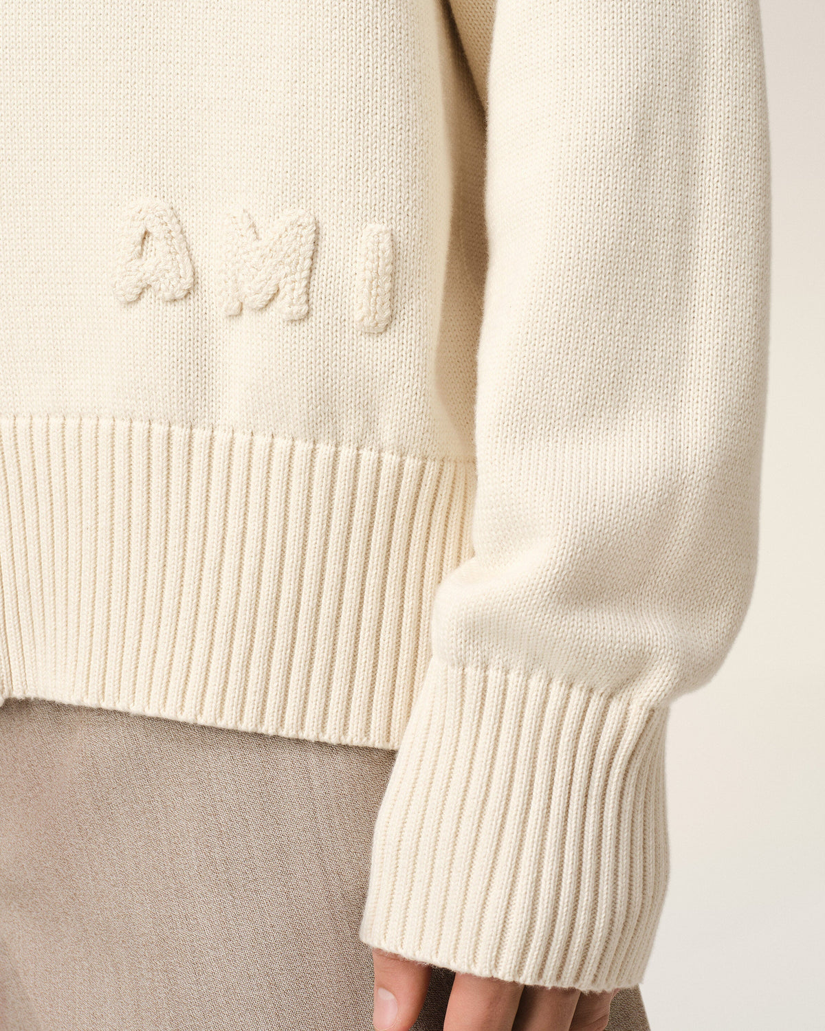 Beige Cotton Wool Ami Embroidered Cardigan