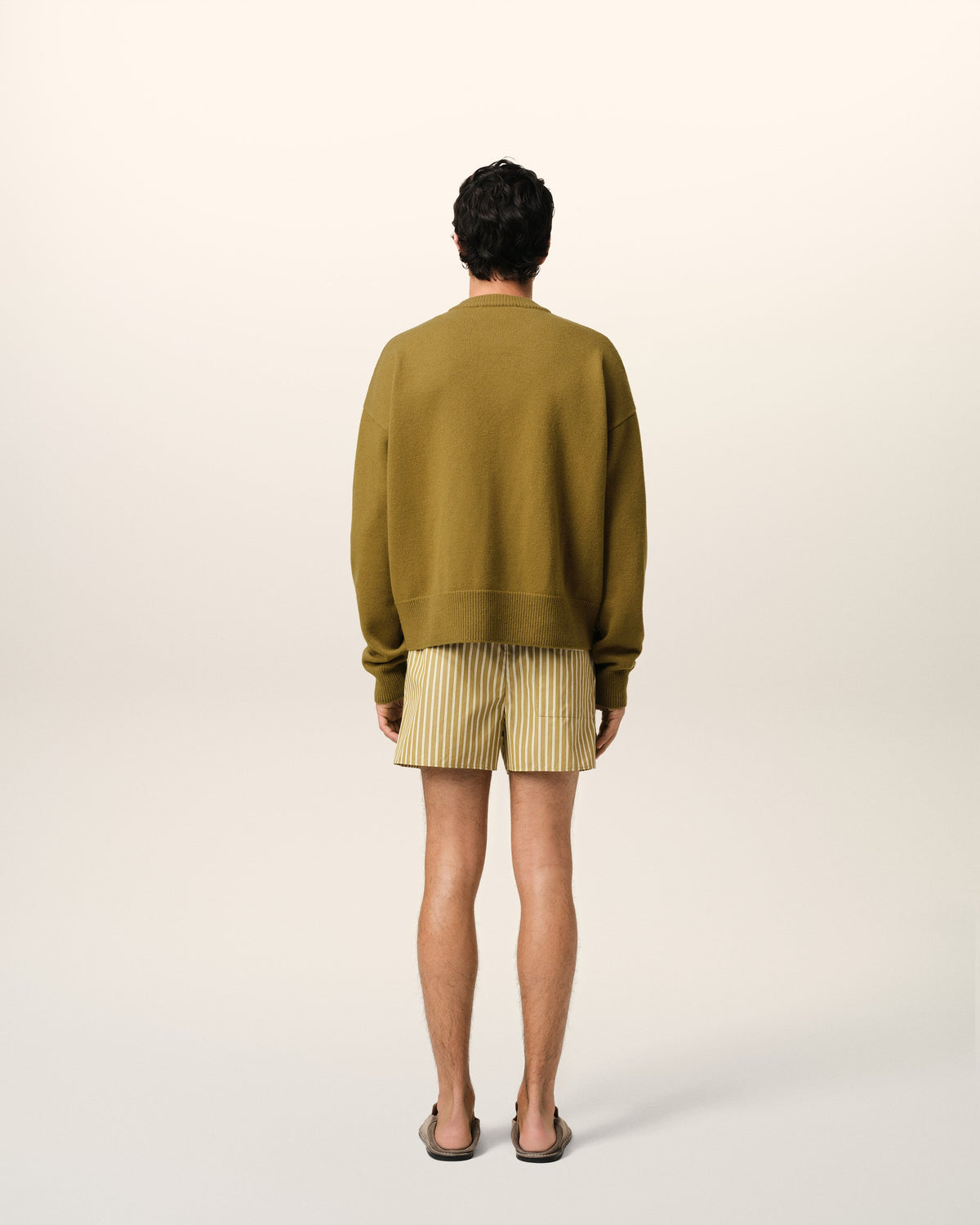 Khaki Wool Knit Ami de Coeur Crewneck Cardigan