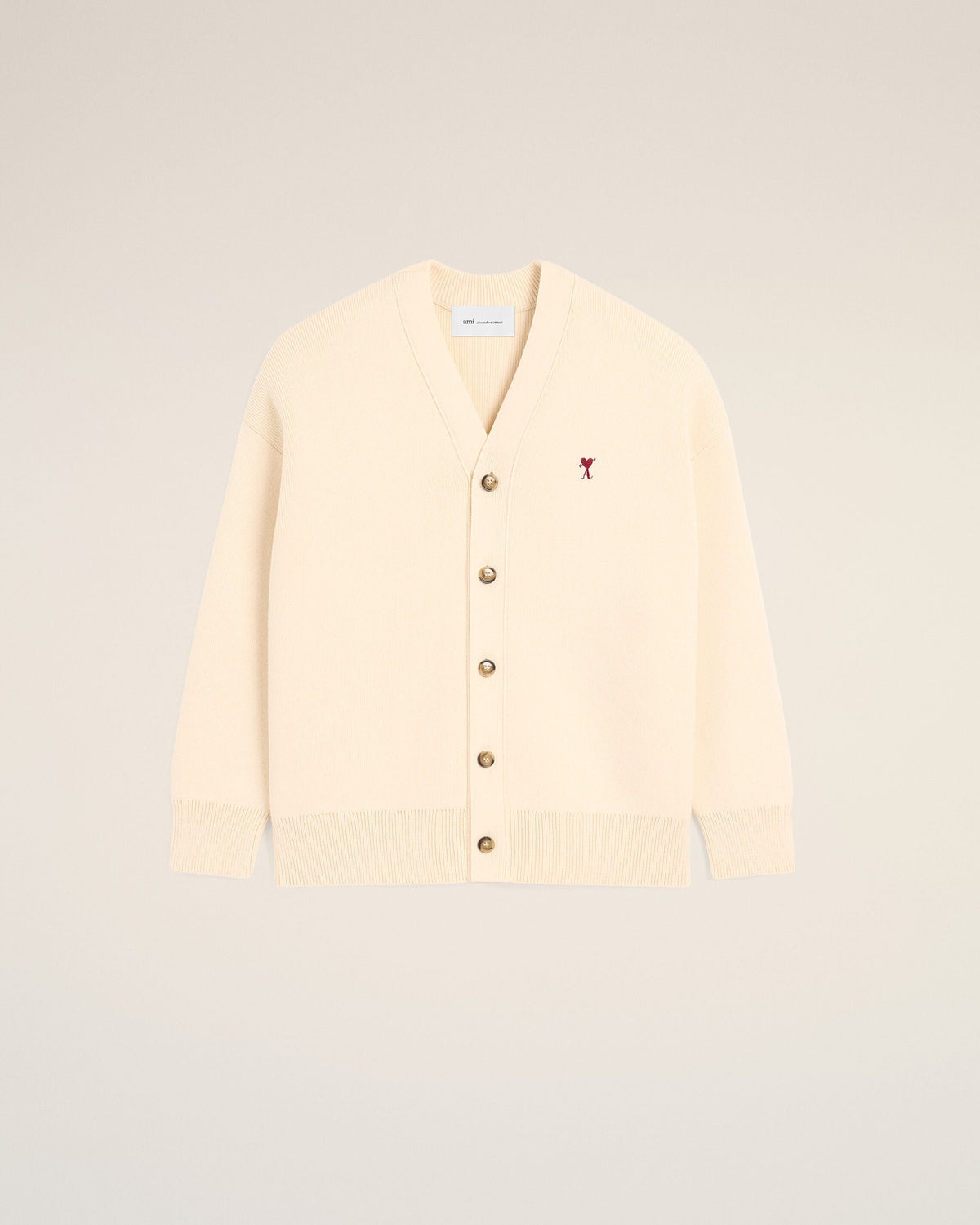 White cotton and wool cardigan with Ami de Coeur arrow