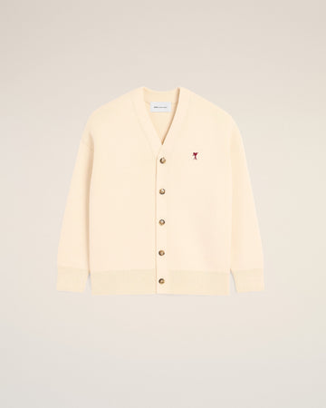 White cotton and wool cardigan with Ami de Coeur arrow