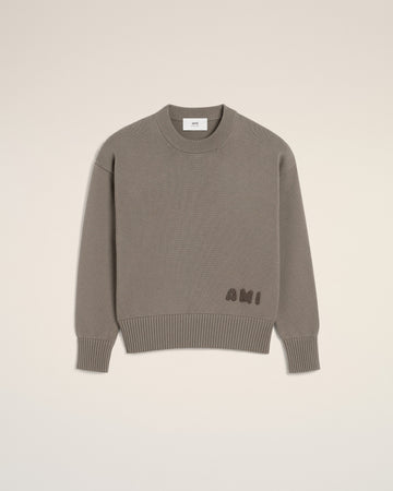 Beige Cotton Ami Embroidered Crewneck Sweater