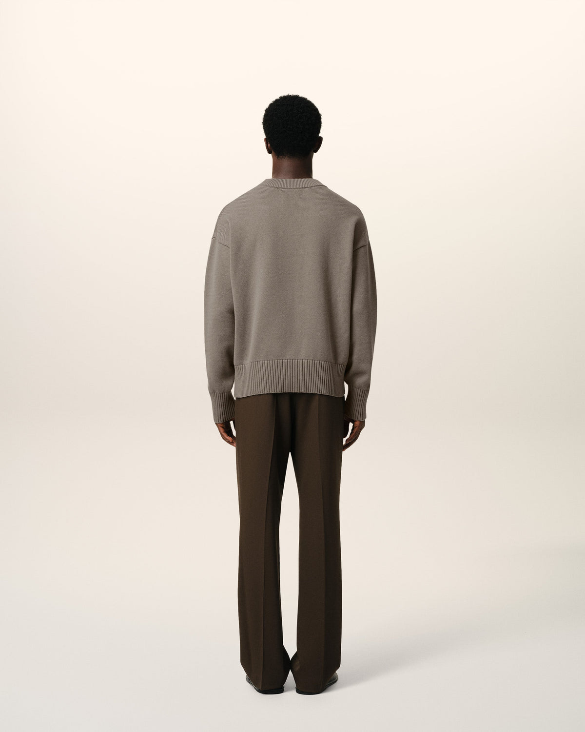 Beige Cotton Ami Embroidered Crewneck Sweater