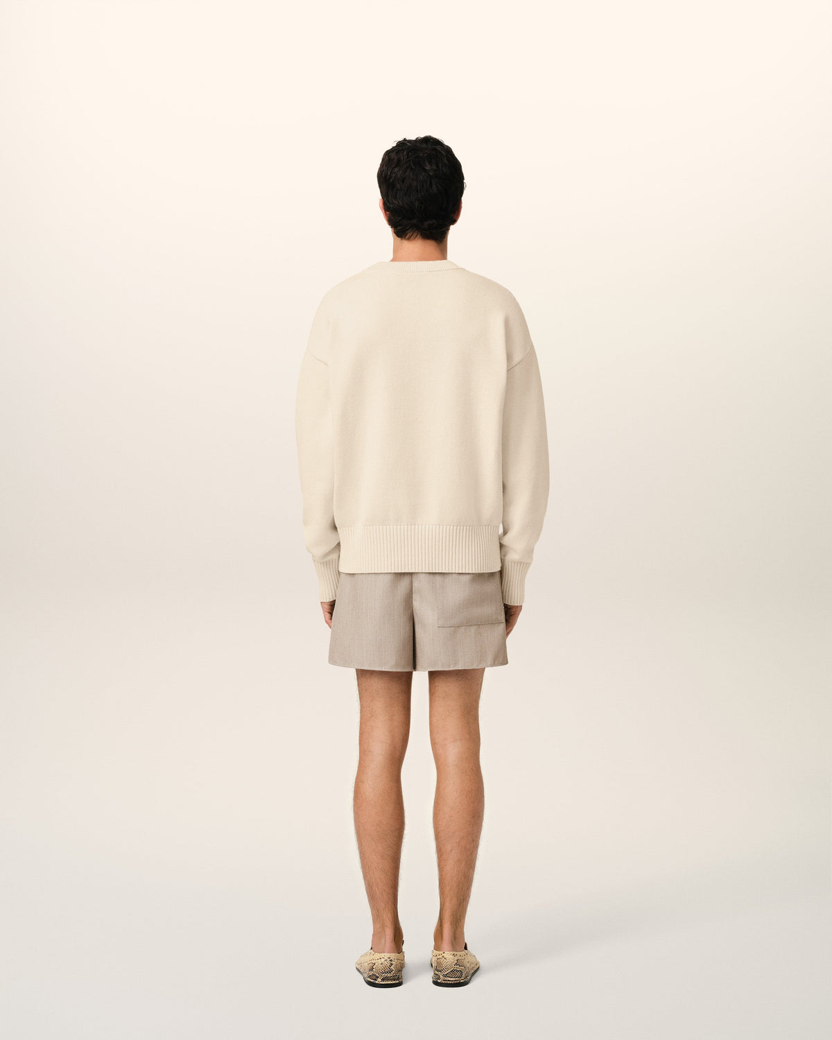 Beige Cotton Ami Embroidered Crewneck Sweater