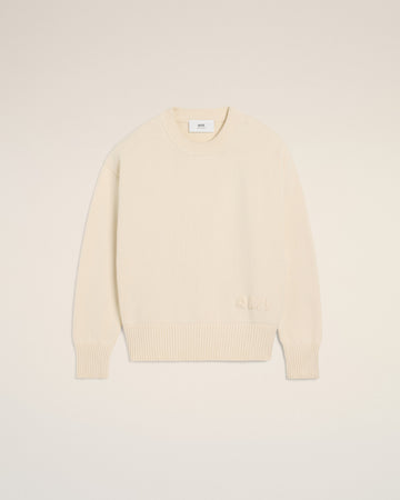 Beige Cotton Ami Embroidered Crewneck Sweater