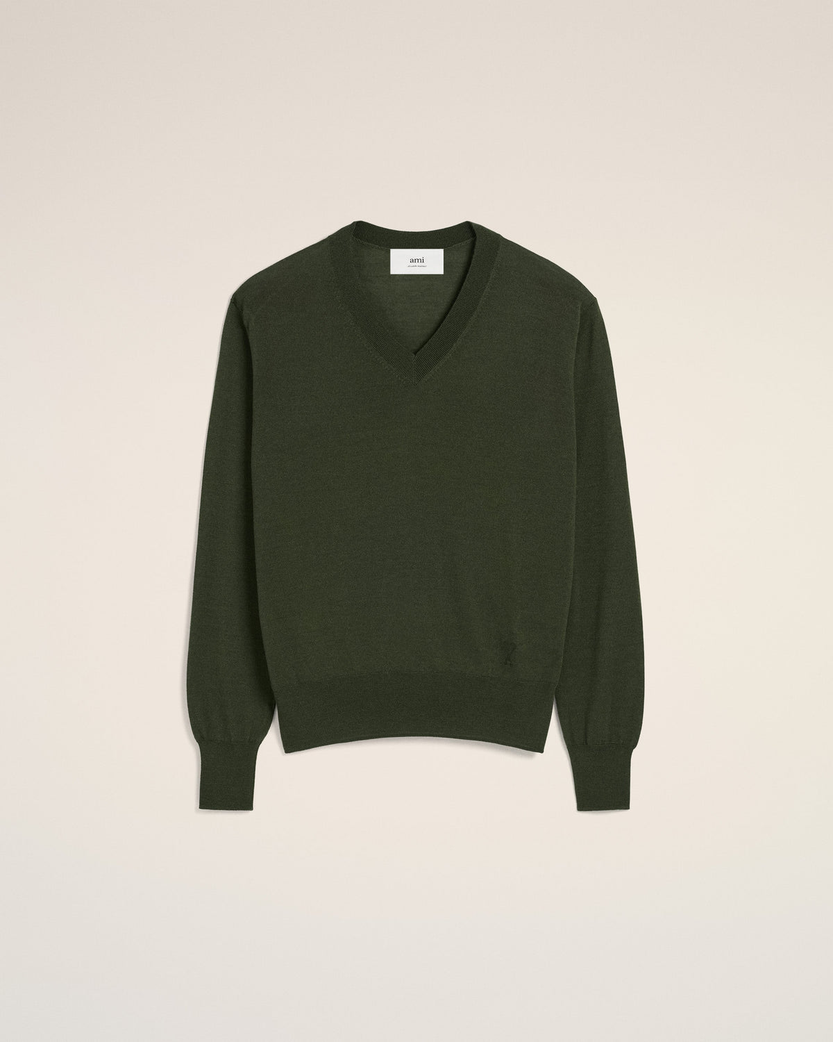 Green Wool Tonal V Neck Sweater