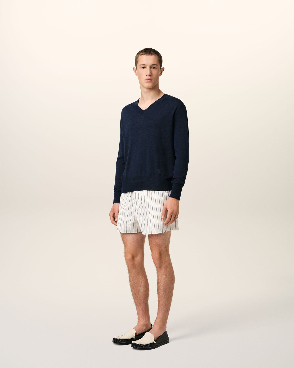 Navy Wool V Neck Sweater