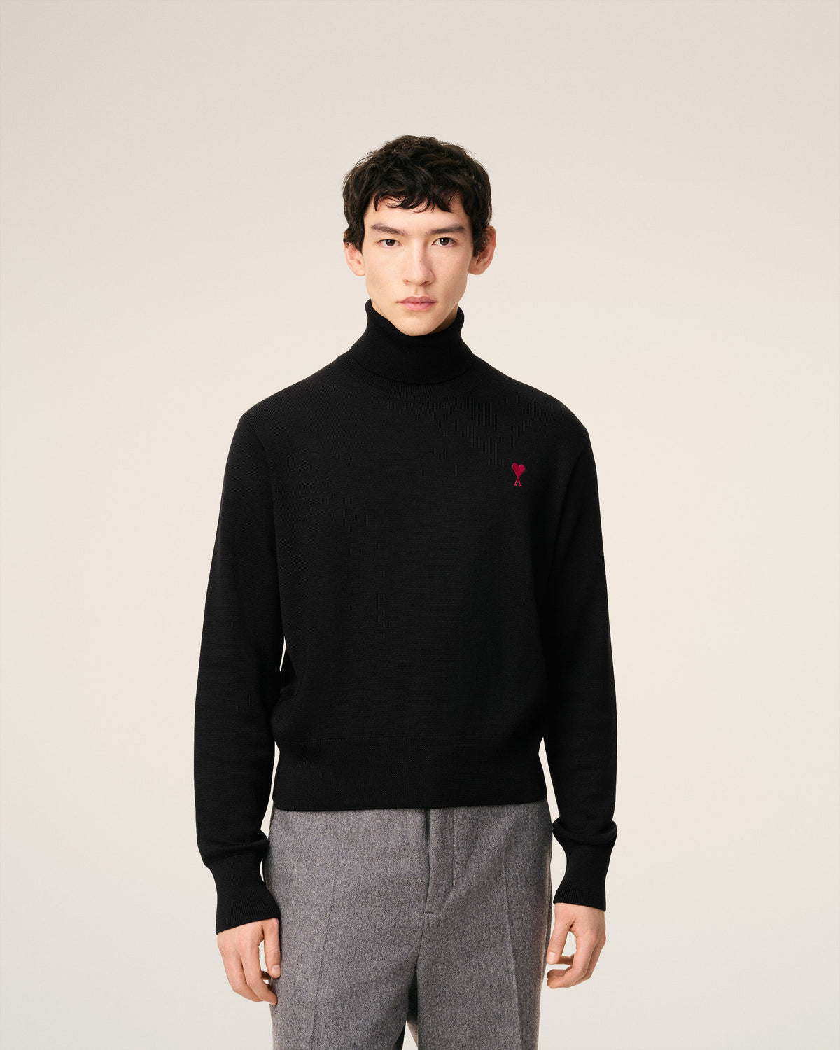 Black Wool Ami De Coeur Turtle Neck Sweater