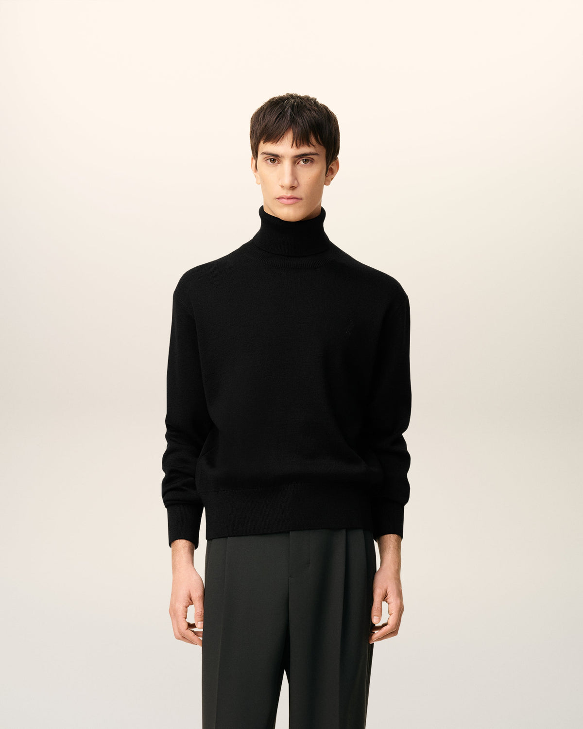 Black Wool Ami De Coeur Turtle Neck Sweater