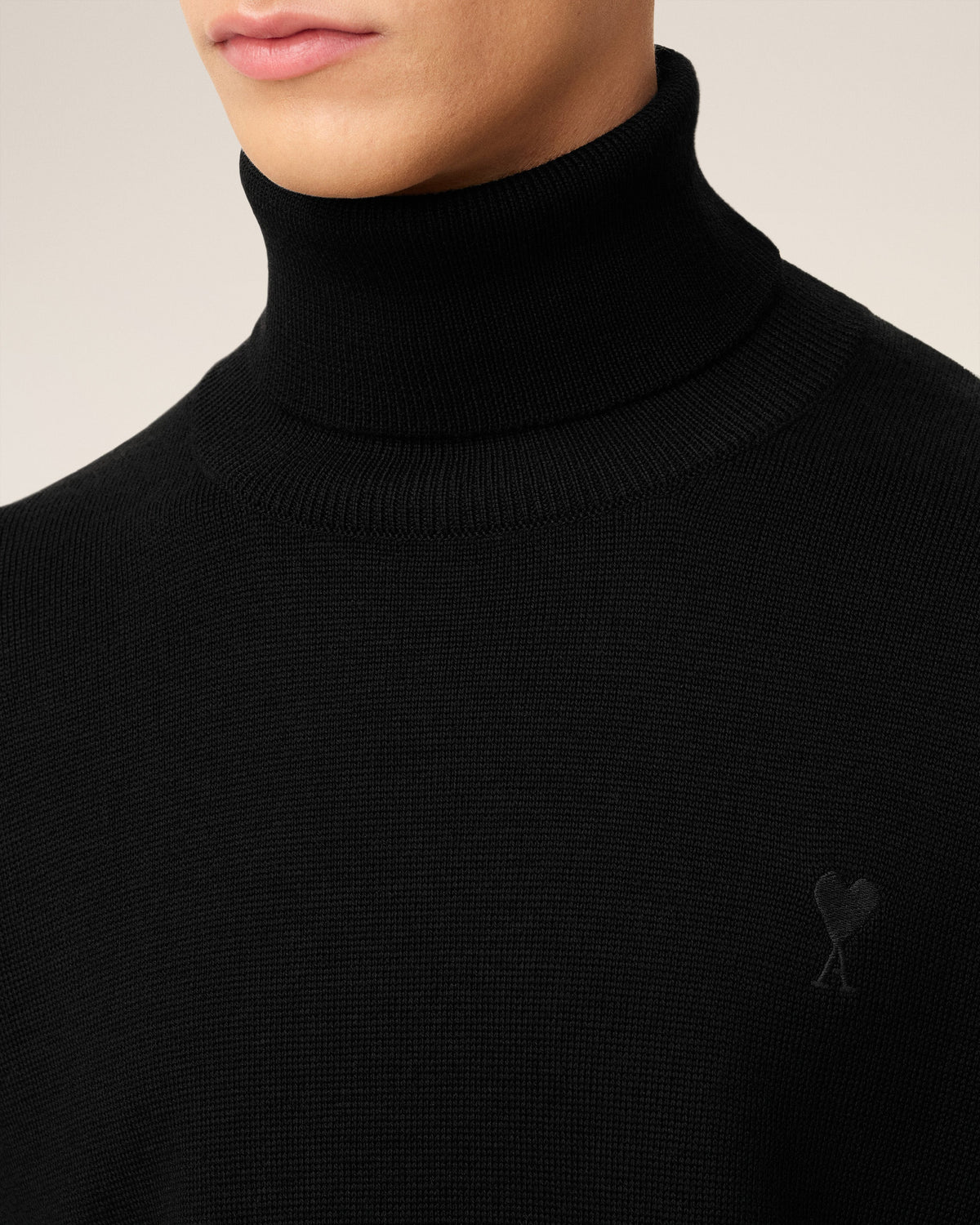 Black Wool Ami De Coeur Turtle Neck Sweater