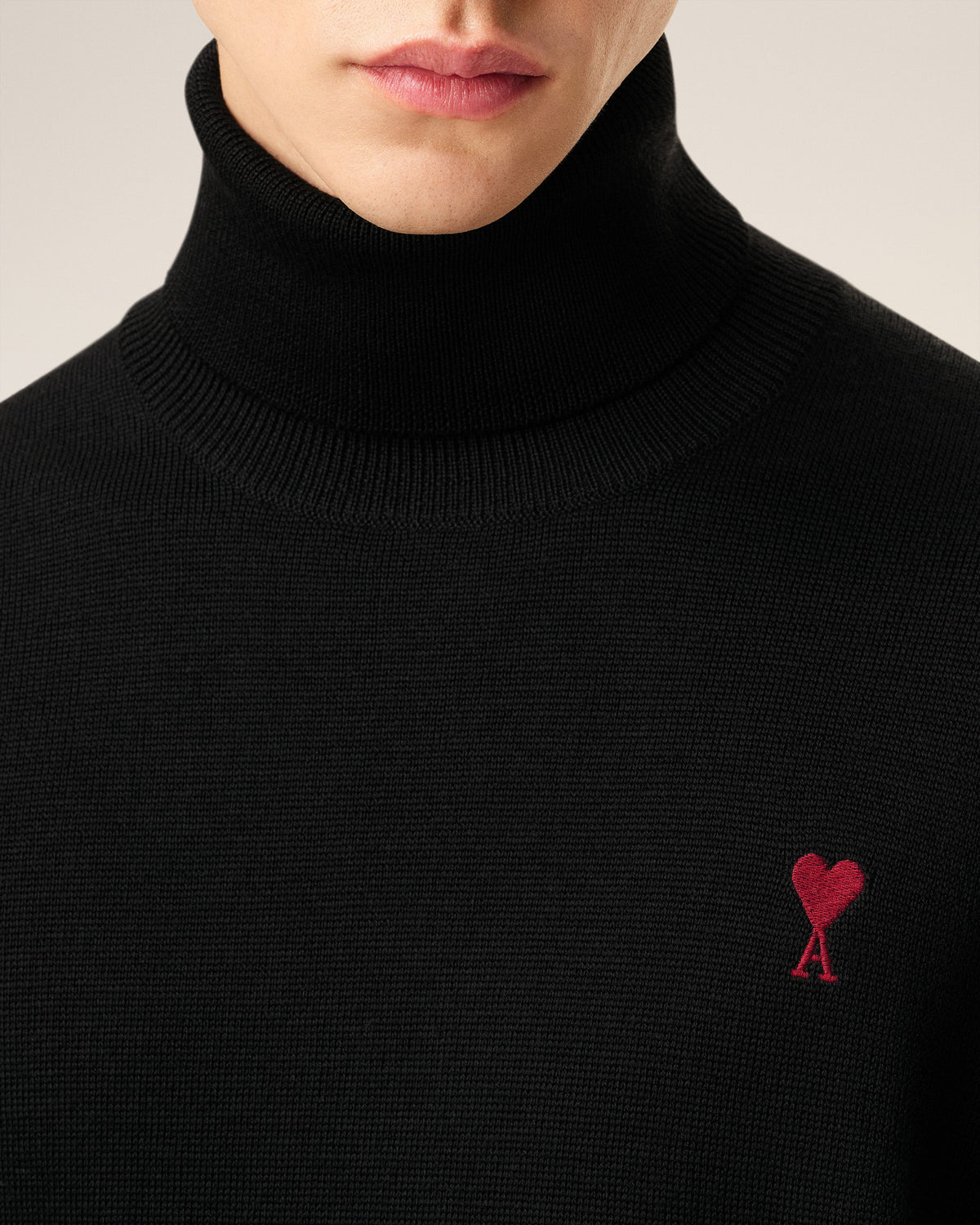 Black Wool Ami De Coeur Turtle Neck Sweater
