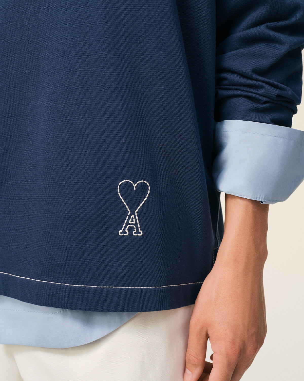 Blue Cotton Long Sleeves Ami De Coeur Polo