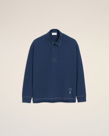 Blue Cotton Long Sleeves Ami De Coeur Polo
