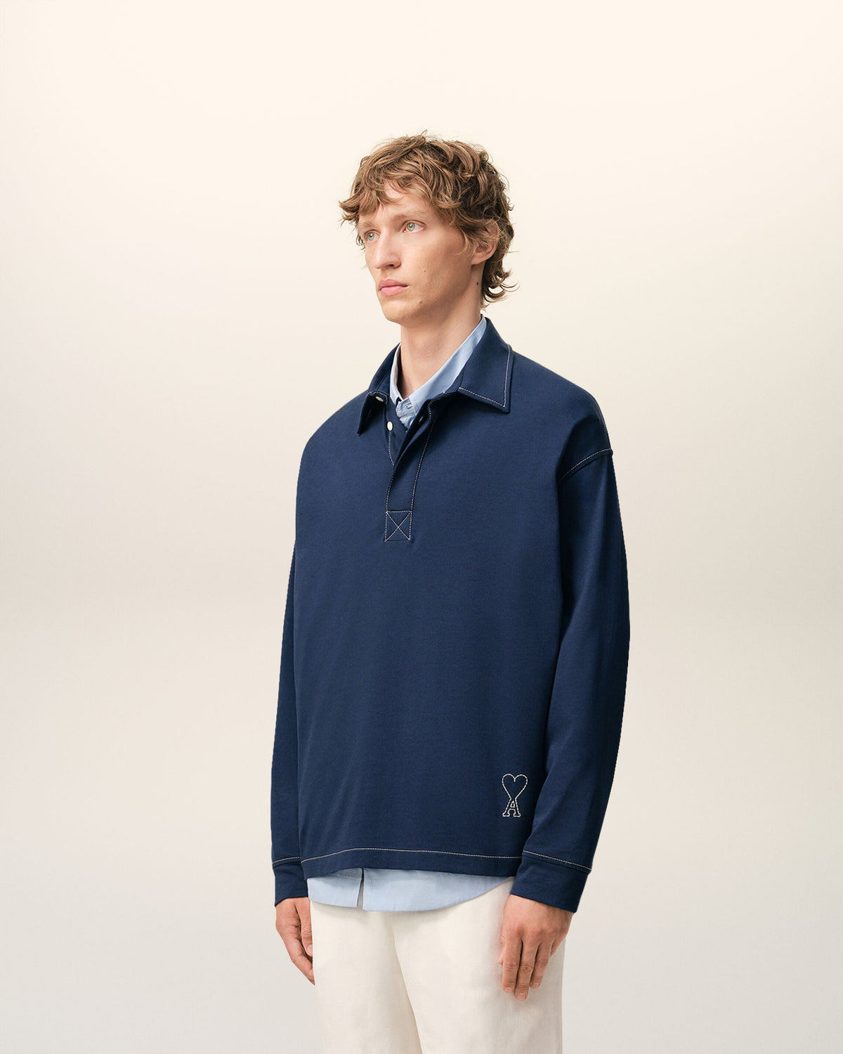 Blue Cotton Long Sleeves Ami De Coeur Polo