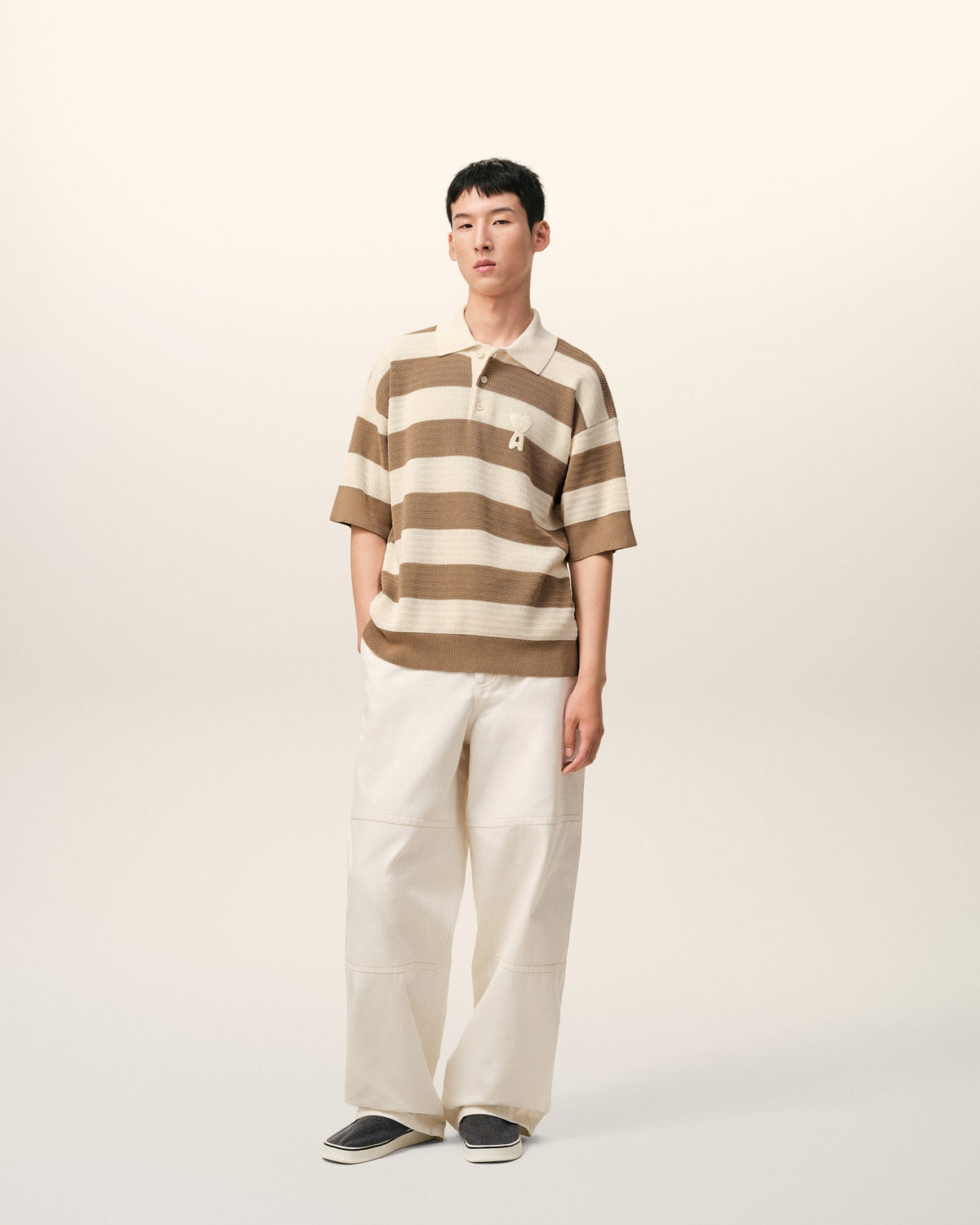 White And Brown Cotton Ami De Coeur Polo