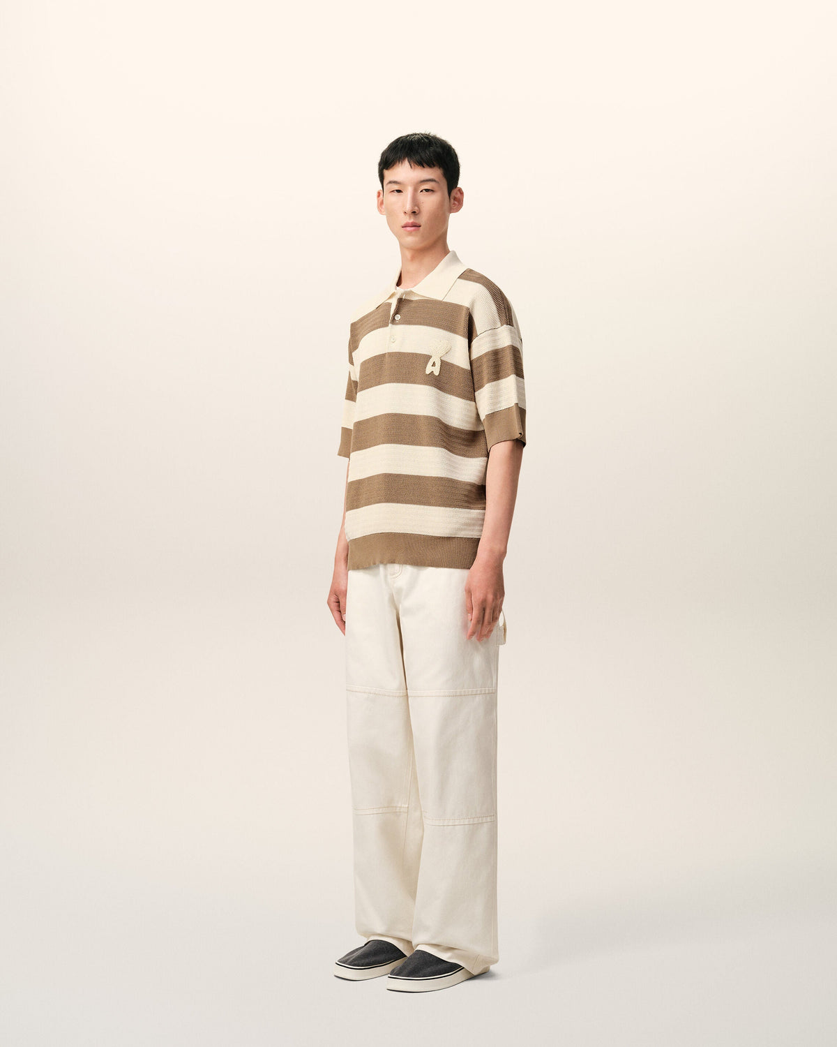 White And Brown Cotton Ami De Coeur Polo