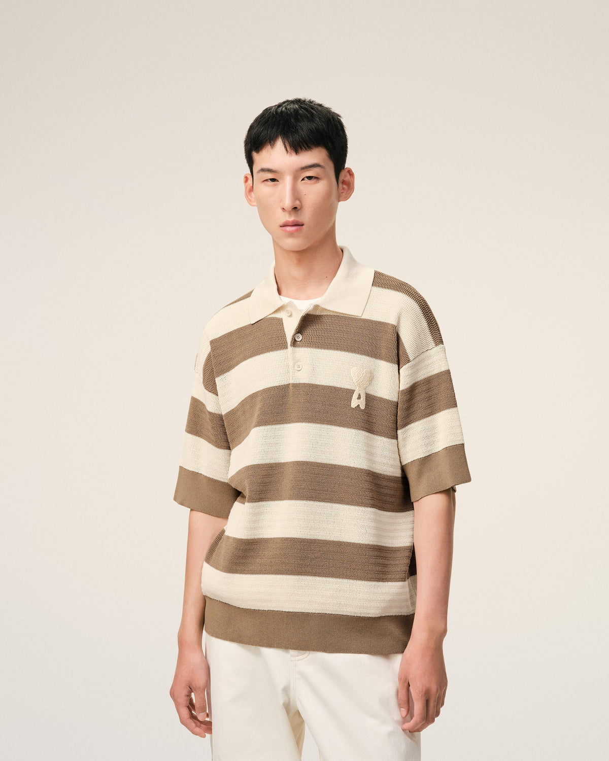 White And Brown Cotton Ami De Coeur Polo