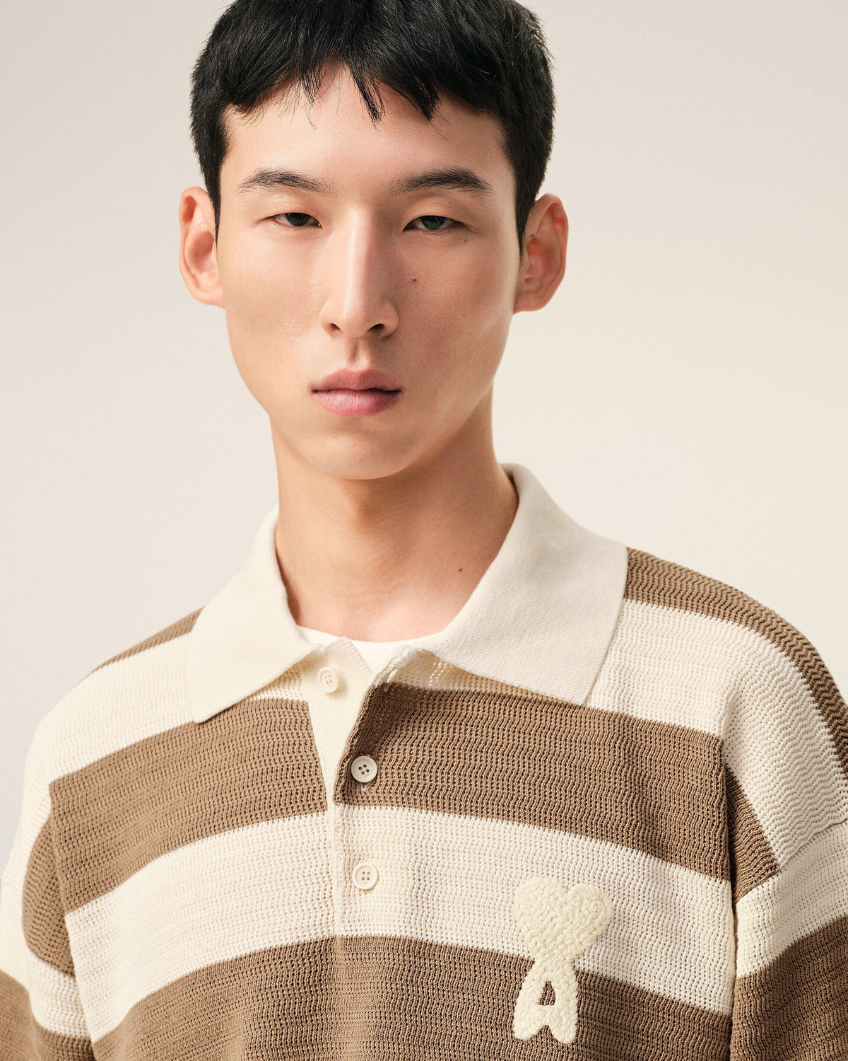 White And Brown Cotton Ami De Coeur Polo