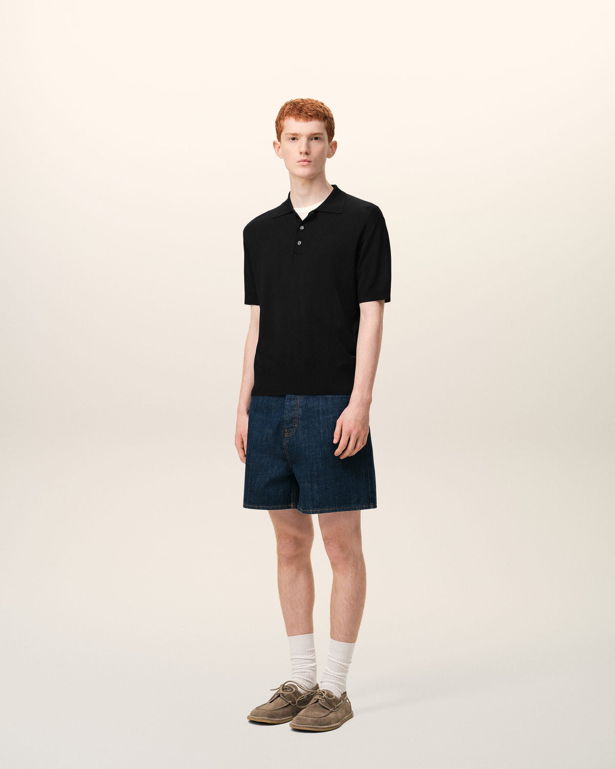 Black Knit Short Sleeves Polo
