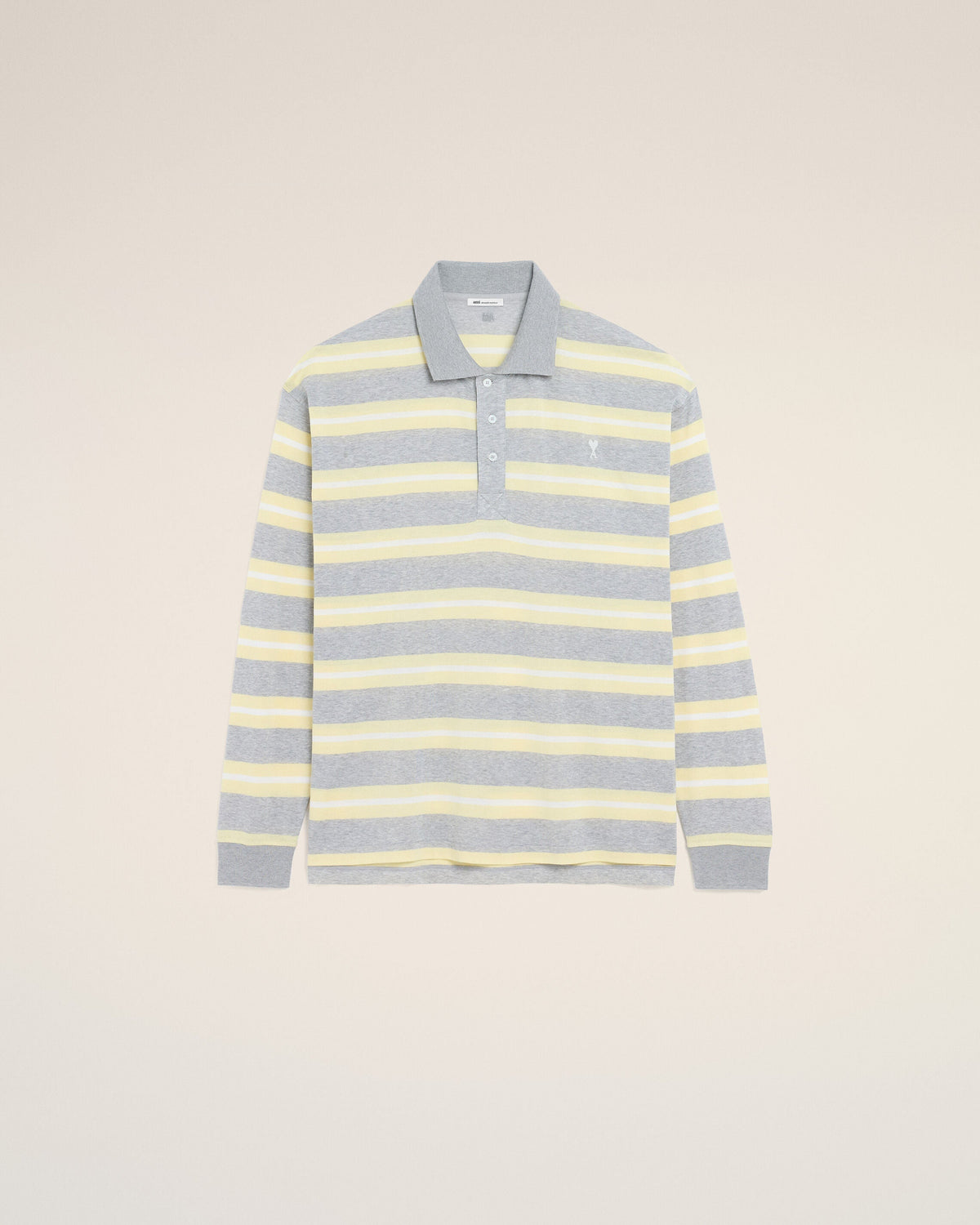 Grey And Yellow Strapped Cotton Polo