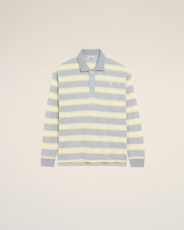 Grey And Yellow Strapped Cotton Polo
