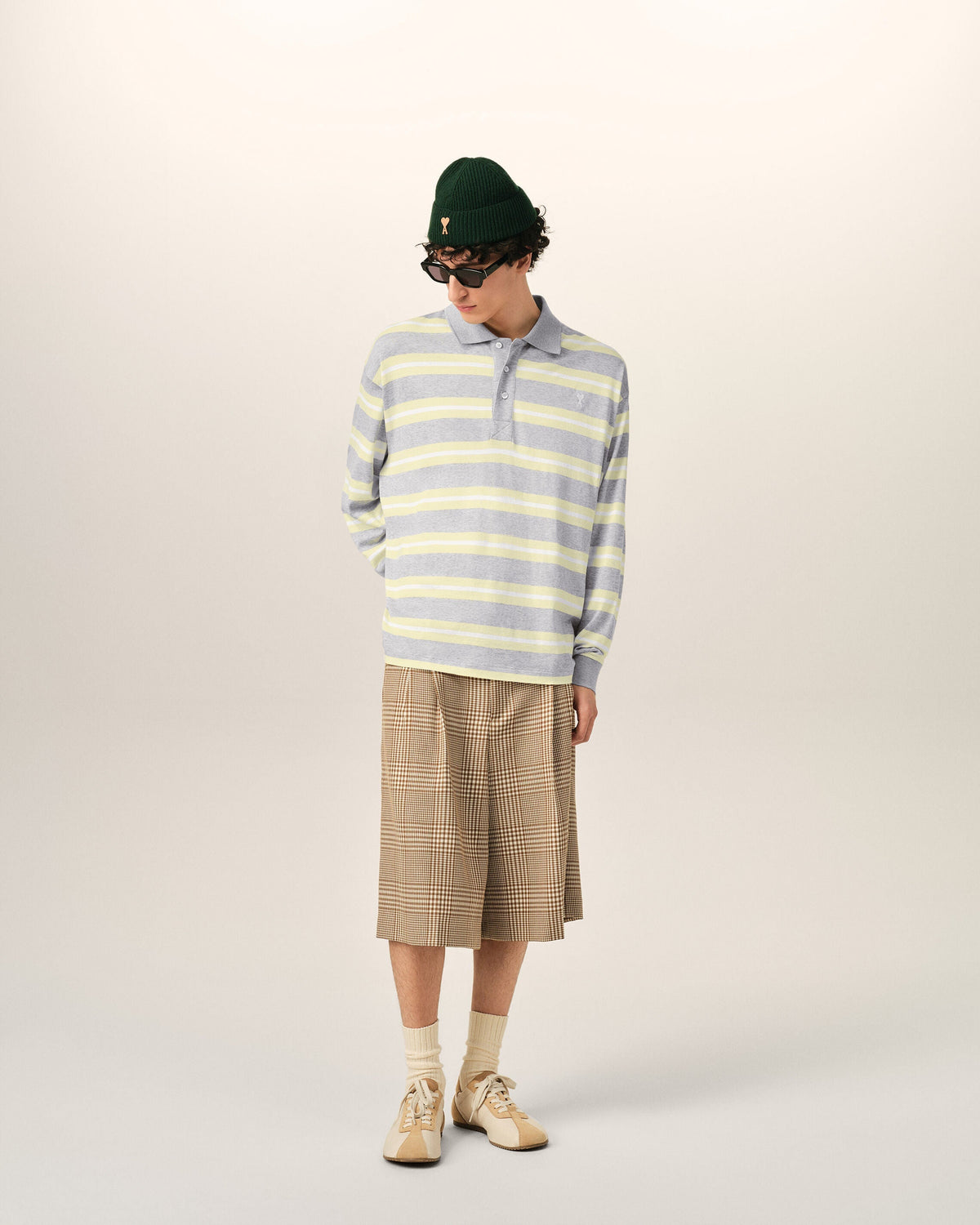 Grey And Yellow Strapped Cotton Polo