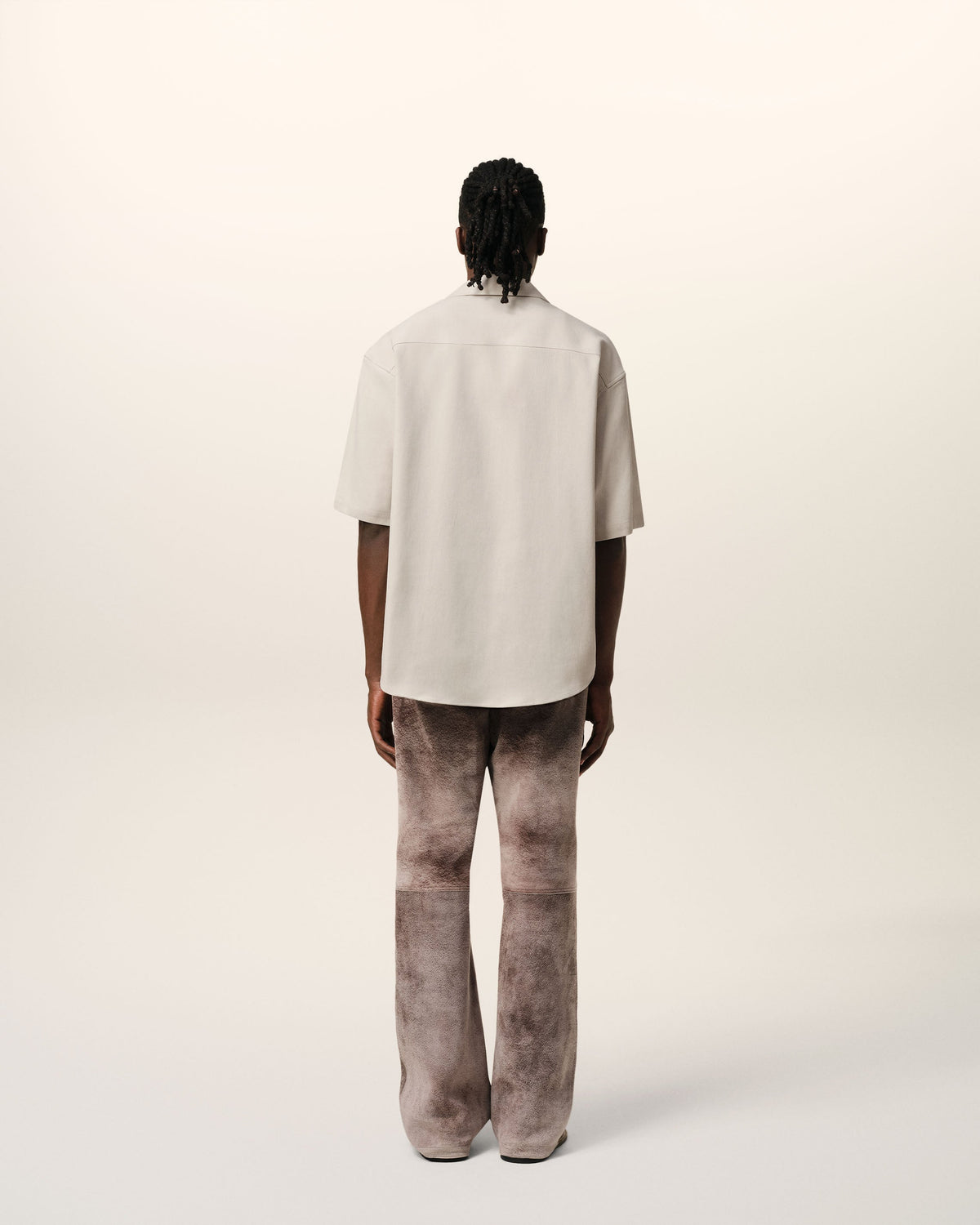 Beige Cotton Camp Collar Short Sleeves Shirt