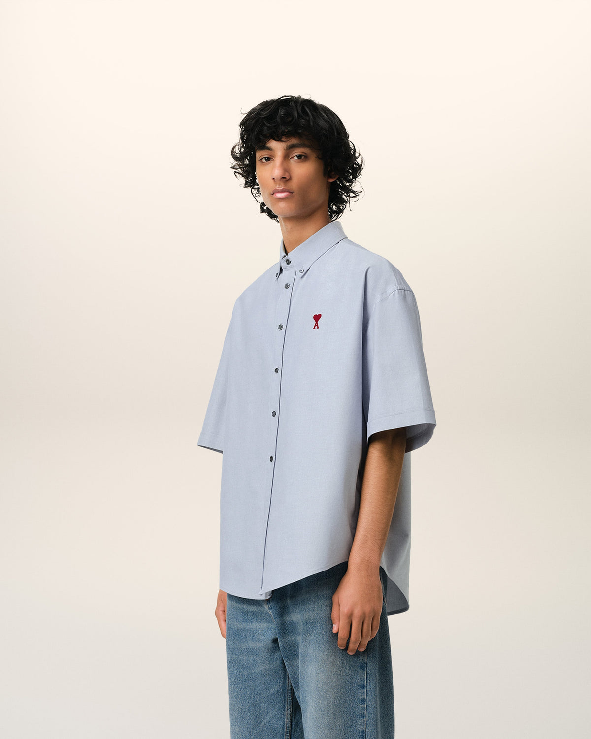 Blue Cotton Boxy Fit Short Sleeves Shirt