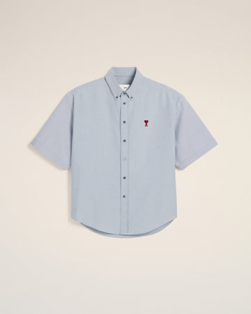Blue Cotton Boxy Fit Short Sleeves Shirt