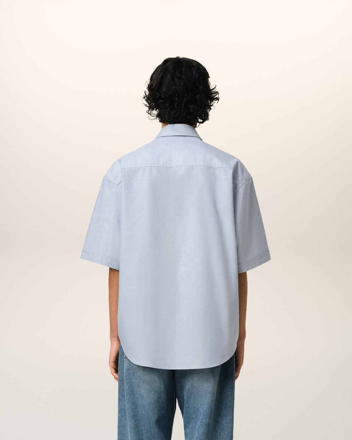 Blue Cotton Boxy Fit Short Sleeves Shirt
