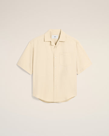 Beige Cotton Short Sleeve Boxy Shirt