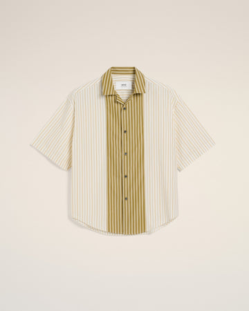 White And Khaki Cotton Short Sleeve Boxy Shirt
