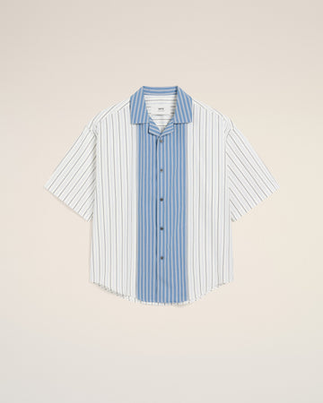 White And Blue Cotton Short Sleeve Boxy Shirt