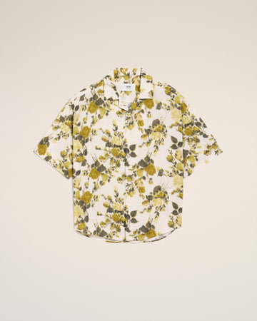 Green Flower Printed  Short Sleeved Ami Camp Shirt